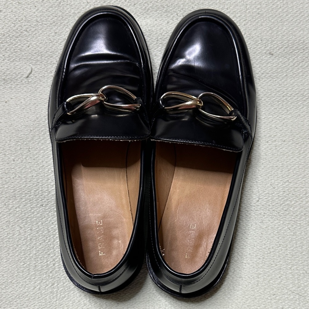 Frame Shiny Black Leather Slip-On Loafers